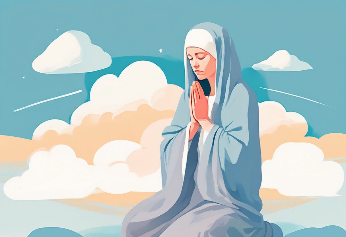 Ilustración de María en oración